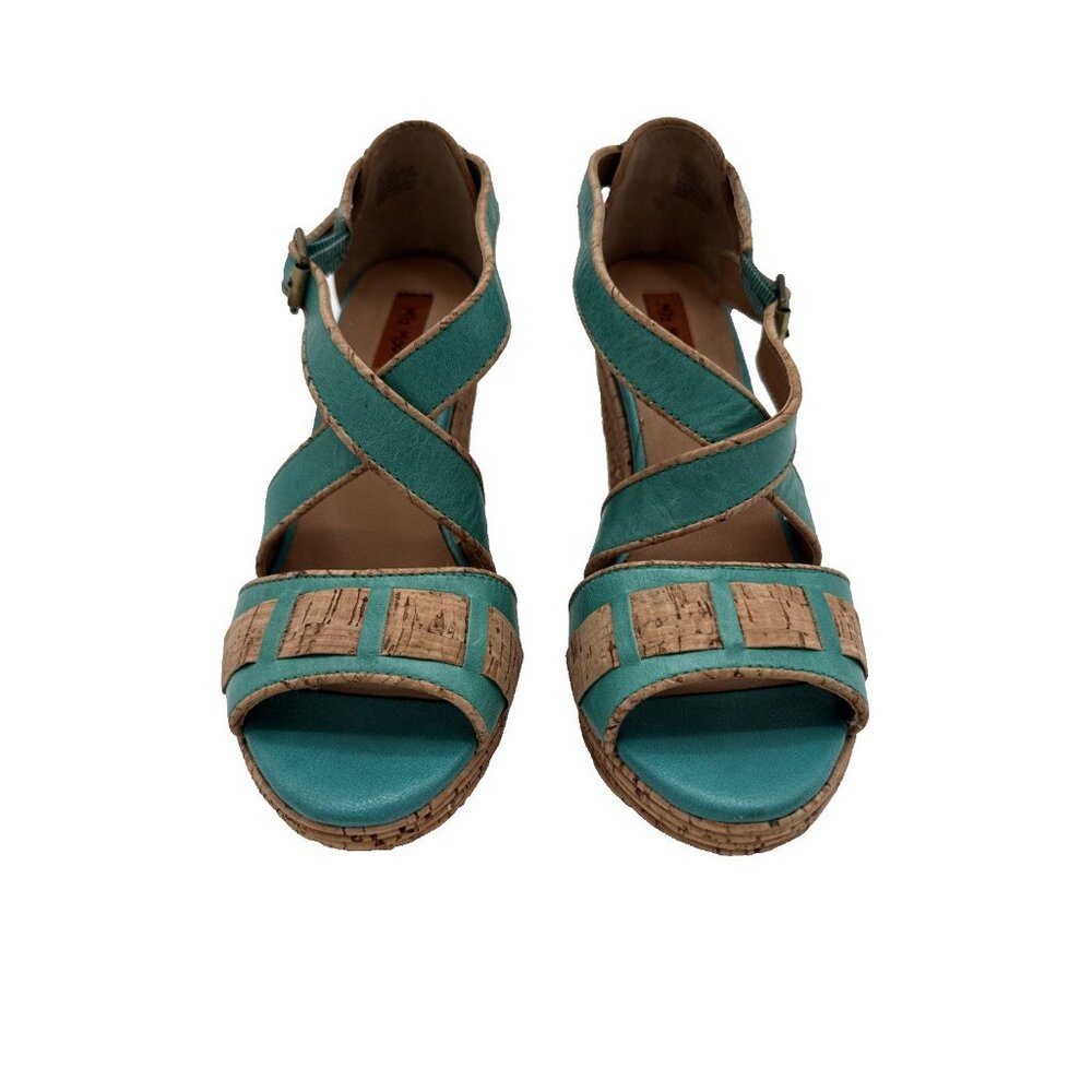 Miz Mooz Kenya‎ Platform Leather Wedge Heel Peep Toe Sandals size 7.5 Cork - Picture 5 of 16